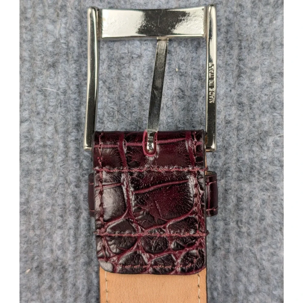 Paul Fredrick Belt Men 42 Croc Embossed Italian Leather Burgundy Hand Made Italy